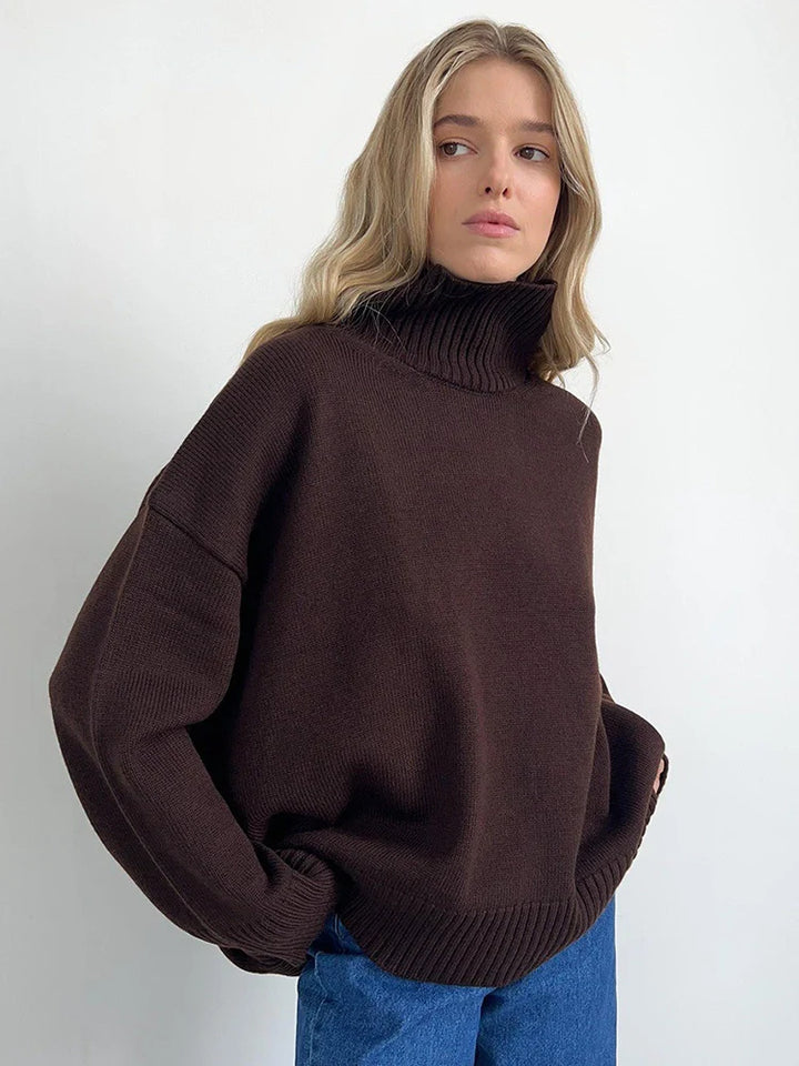 Womens Turtleneck  Long Sleeve Oversized  Knit Pullover Sweater