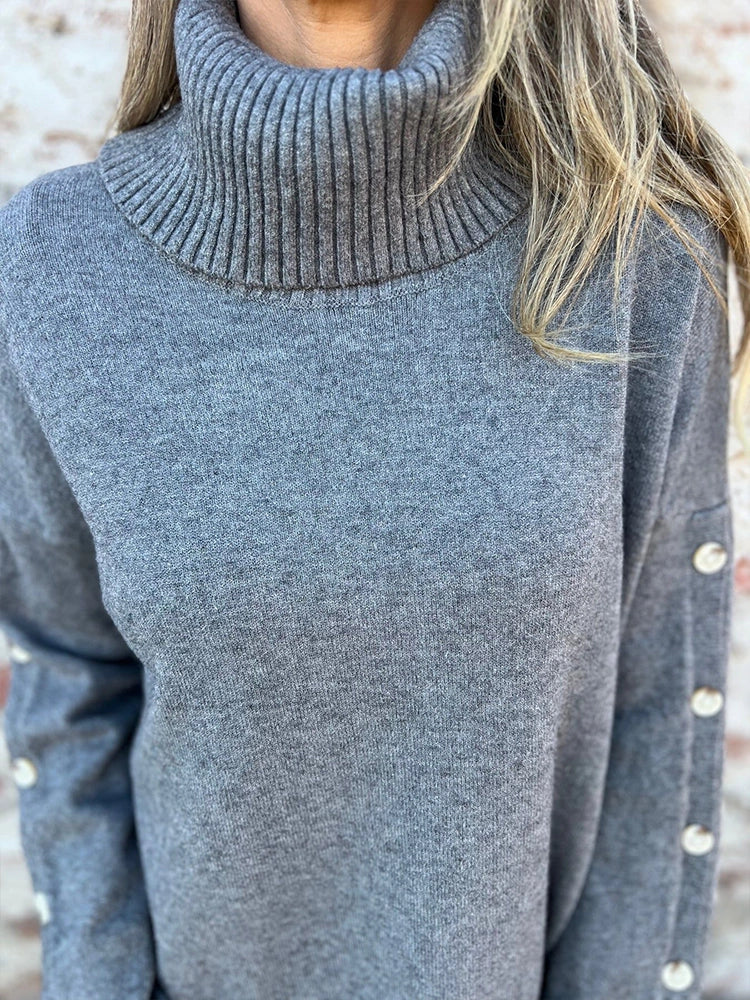 Women's Casual Turtleneck Button Sweater