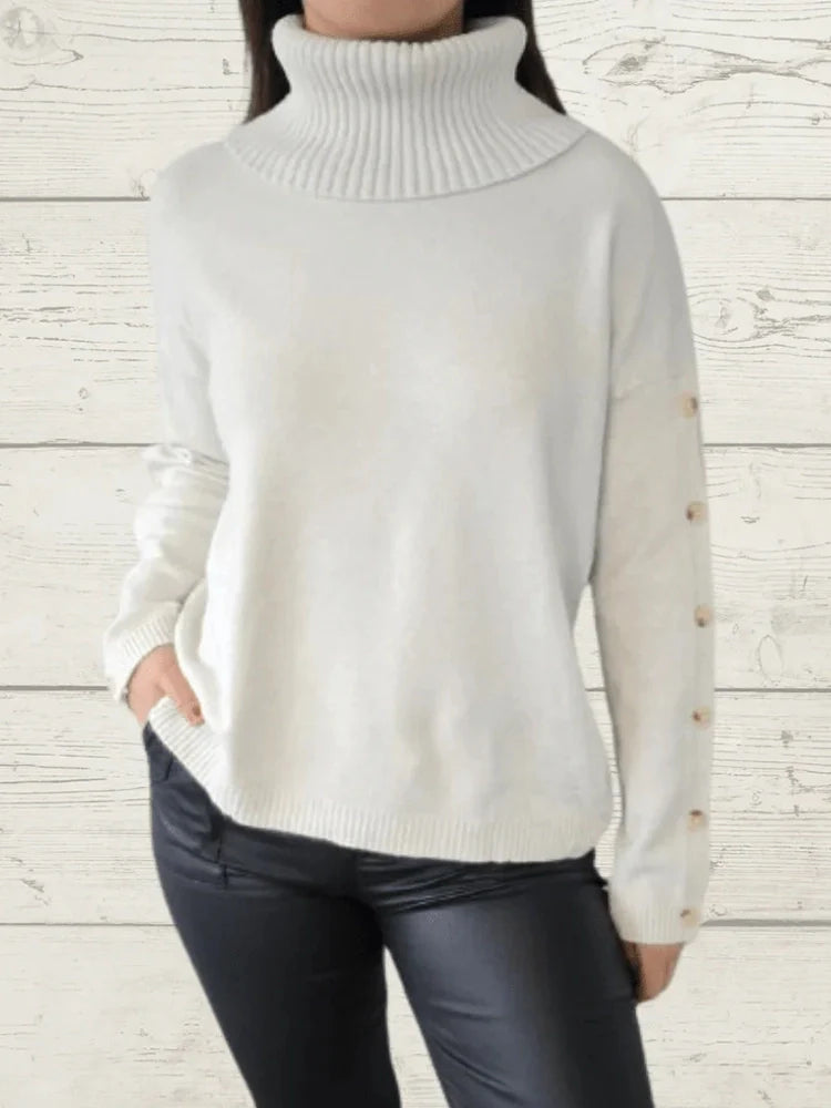 Women's Casual Turtleneck Button Sweater