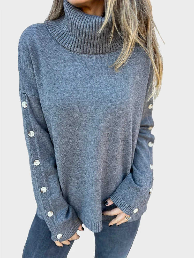 Women's Casual Turtleneck Button Sweater