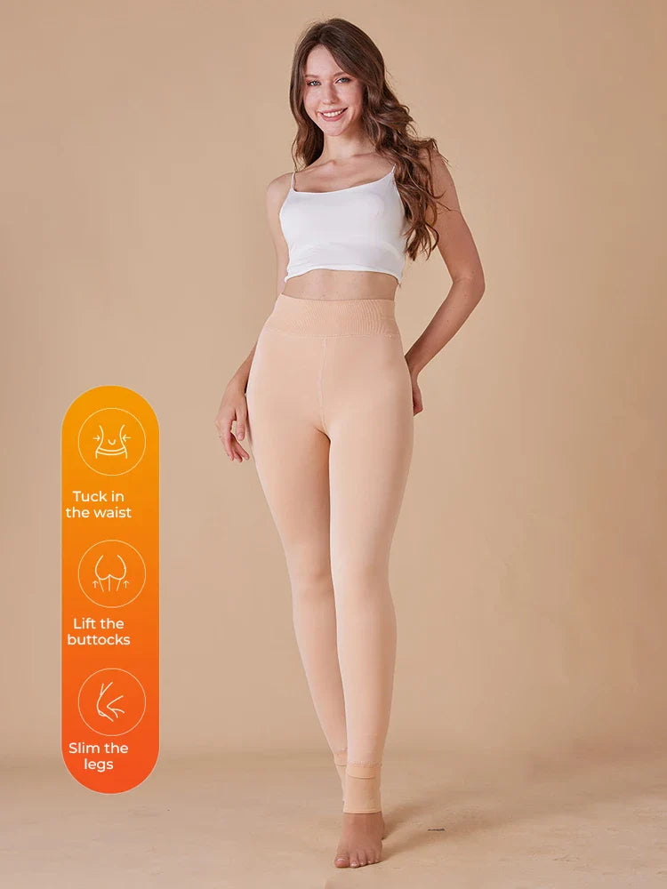 Women's Solid Color Fleece-Lined Thermal Tights