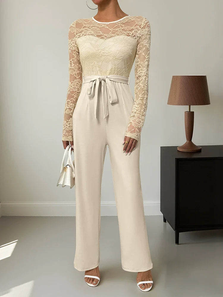 Women's Solid Color Lace-Up Jumpsuit