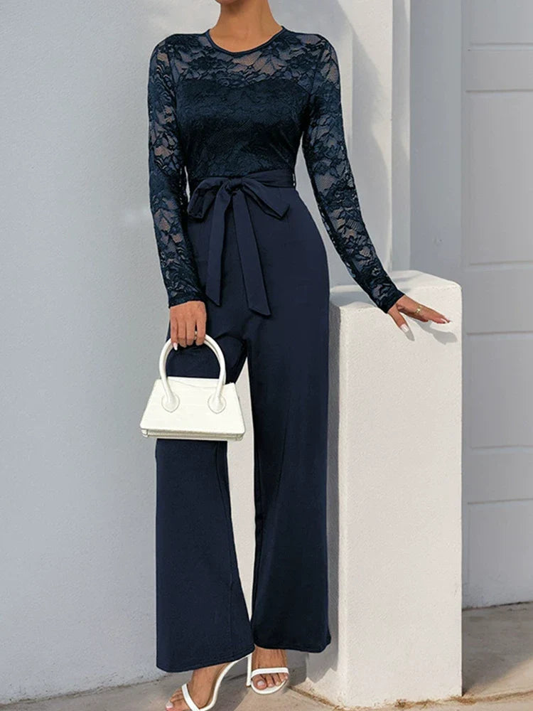 Women's Solid Color Lace-Up Jumpsuit